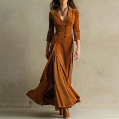 LIZAKOSHT - Spring Fall Casual Women Suit Collar Velvet Long Dress New Slim Elegant Office Lady Fashion Solid Velour Dresses