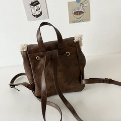 LIZAKOSHT - Patchwork Fluffy Kawaii Bear Mini Backpacks Women Fashion Cute Simple Handbags Casual All Match Schoolbags Trendy Y2k Aesthetic