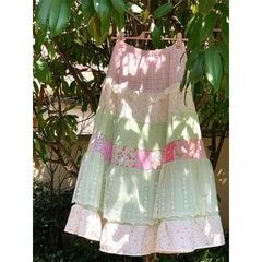LIZAKOSHT - Japanese Vintage Patchwork Lace Floral Skirt Female Summer 2024 New Sweet Women Skirts Spring Loose Seaside Holiday Chic Skirts