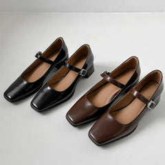 LIZAKOSHT - Fashion Pumps New High Quality Genuine Leather Women Heels Low Heel Leather Shoes Mary Jane Shoes Commuter Women's Shoes