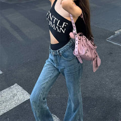LIZAKOSHT  -  Korean Washed Distressed Loose Casual Jeans Women 2024 Summer New High Street Fashion All Match Denim Wide Leg Pants