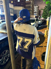 LIZAKOSHT - Blue Sports Oversized T Shirt Women Patchwork Raglan Short Sleeve Casual Tops American Football Summer Hip Hop Tshirts