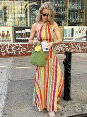 LIZAKOSHT  -  Women Sexy One Shoulder Sleeveless Colorful Maxi Dress Fashion Slim Irregular Dresses 2024 Summer Lady Chic Beach Vacation Robes