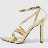 LIZAKOSHT  -  Gold Narrow Band Design Thin Heeled Sandals Women Sexy Pointed Toe Naked Strap Slingback Elegant Banquet Brida Pumps for Ladies