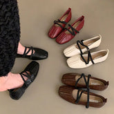 LIZAKOSHT - Women Shoes Brand Designer Mary Janes Shoes Woman Square Toe Japanned Leather Flats Vintage Narrow Band Loafers New Woman