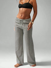 LIZAKOSHT - Stylish Women s Striped Trousers with Drawstring Waistband Loose Fit and Low Rise - Versatile Casual Pants for Any Occasion