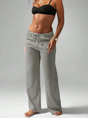 LIZAKOSHT - Stylish Women s Striped Trousers with Drawstring Waistband Loose Fit and Low Rise - Versatile Casual Pants for Any Occasion