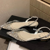 LIZAKOSHT - crystal rivets transparent sandals women pointed toe slingback summer wedding shoes woman gladiator sandalias mujer