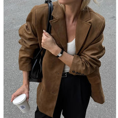 LIZAKOSHT  -  Women Spring Vintage Jacket Coat Fashion Women Turn Down Collar Jacket Femme Streetwear Tops Clothes