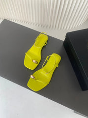 LIZAKOSHT - Fashion Ladies Slippers Blogger Yellow Ring Buckle Leather Flat Shoes Vacation Casual Sandals Women