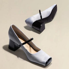 LIZAKOSHT - Square Toe High Heels,Women Pumps,Spring Office Work Shoes,Shallow Out,Front Buckle Strap,Grey,Pink,34-39,