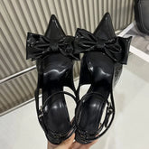 LIZAKOSHT - Brand Design High Heels Sandals for Women Sexy Red Pointed Party Dress Shoes Sizes 36-43 Ankle Strap Bow Slingbacks Shoes Female