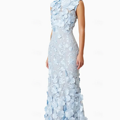 LIZAKOSHT - Elegant O-Neck Appliquins Flroal Straight Formal Evening Dresses Birthday Party Prom Gowns Customized