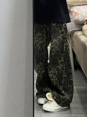 LIZAKOSHT  -  Tan Leopard Jeans Women Men Denim Pants Oversize Wide Leg Trousers Streetwear Hip Hop Vintage Loose Casual Animal Print American