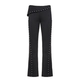LIZAKOSHT - Personality Low Sken Waist Lrregular High Street Women Pant Y2k Gothicn High Street Rivet Nail Long Flare Pants Casual Trousers
