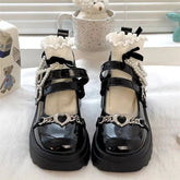 LIZAKOSHT - Women's Punk Platform Pumps New Metal Chain Mary Jane Lolita Shoes Woman Japanese Patent Leather High Heels Gothic Shoes