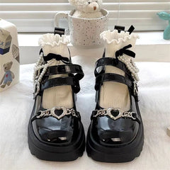 LIZAKOSHT - Women's Punk Platform Pumps New Metal Chain Mary Jane Lolita Shoes Woman Japanese Patent Leather High Heels Gothic Shoes