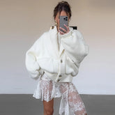 LIZAKOSHT  -  Elegant Single Breasted Women 's Cardigan Loose Knitted Full Sleeve Pockets Female Jackets 2025 Autumn Fashion Lady Streetwears