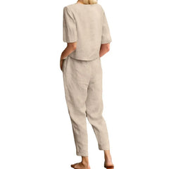 LIZAKOSHT - Casual Elegant Ladies 2 Piece Sets Fashion Spring Cotton Linen Women's Tracksuit Suit Long Sleeve Top Loose Pants Set Female