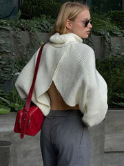 LIZAKOSHT - Turn-down Collar Back Split Sweater Women Elegant Full Sleeve Knitted Loose Fit Top Lady early autumn Chic Casual knit top