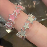 Lizakosht Korean Fashion Y2K Blue Pink Enamel Star Rings for Women Girls Cool Sweet Irregular Star Open Ring Party Gifts Jewelry