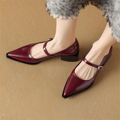 LIZAKOSHT - New Spring Split Leather Women Shoes Pointed Toe Women Pumps Fashion Retro Mary Jane Shoes for Women High Heels Ladies Shoes