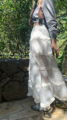 LIZAKOSHT - Kawaii Lace Mesh Long Skirt Women Summer 2024 Sexy Beach Sweet Cute Party Korean Fashion Lady Skirt Y2k