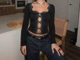 LIZAKOSHT - Pure Desire Style Lace Splicing Square Neck T-shirt for Women in Spring 2026, Fashionable Slim Fit Versatile Base Shirt