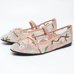 LIZAKOSHT  -  Embroidery Mesh Round Toe Flat Mary Jane Shoes Women Comfort Non-slip Leisure Brand Shallow Sizes 35-43 Soft Sole Ballet Shoes