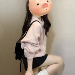 LIZAKOSHT - Pink Knitted Pullover Tops Autumn Winter O-neck Women's Sweater Long Sleeves Solid Elegant Korean Casual Female Sweet Pullovers