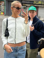 LIZAKOSHT - Casual Knitted Panelled Sweater Women O-neck Single Breasted Wave Hem Slim Female Coat 2024 Spring Autumn New Chic Lady Coats