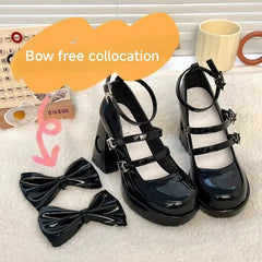 LIZAKOSHT - Mary Janes Vintage Black Sandals Woman Buckle Non-Slip Casual Medium Heels Office Ladies Solid Elegant Hollow Out Heels