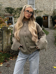 LIZAKOSHT  -  Chic Solid Sweater For Women O-neck Full Sleeve Loose Single Breasted Short Cardigan 2025 Autumn Female Daily Casual Outerwear