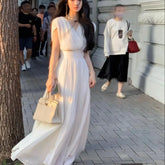 LIZAKOSHT - Dress High Quality V-Neck High Waist Sleeveless Summer New Elegant Party Pleats Long Dresses For Women 2024 Holiday Female Dress