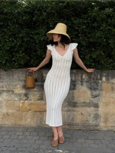 LIZAKOSHT  -  Temperament Ruffle Knit Dress Sexy V Neck Sleeveless Backless Sexy Knit Long Dress Elegant Luxury Y2k Women's Evening Dresses