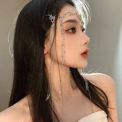 Lizakosht Minar Chinese Style Shiny Rhinestone Long Tassel Hairbands for Women Water Drop Crystal Chains Hairwear Hair Jewelry Accessories