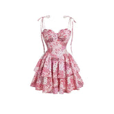 LIZAKOSHT  -  French Summer New Fashion Temperament Beach Lady Sexy Camisole Elastic Waist Mini Dress Floral Short Dresses Casual Y2k Clothes