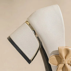 LIZAKOSHT  -  Women 5cm High Heels Elegant Prom Pumps Female Cute Pearl Bow Strap Thick Heels Lady Gentle Square Toe Mary Jane Shoes Big Size