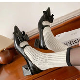 LIZAKOSHT Women's Desinger Pumps Vintage Mary Janes Shoes Pointed Toe Mixed Color Heels Dress Shoes Bow Slip on Leather Shoes Autumn 1686N