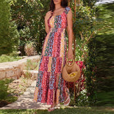 LIZAKOSHT - Strap sleeveless comfortable vacation dress retro printed summer new dress casual high waisted women's dress