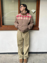 LIZAKOSHT - Women's Plaid Parka Jacket Harajuku Overcoat Warm Long Sleeve Coat Korean Turtleneck Padded Jacket Vintage Winter 2000s Clothes