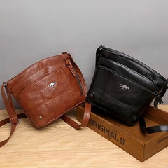 LIZAKOSHT - Soft Leather Messenger Bag Font Pocket Large Capacity Shoulder Bag Brown Simple Smartphone Bags