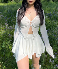 LIZAKOSHT - Mini Pleated Skirt Irregular Drape Lace Women Punk Y2K Aesthetic High Waist A-Line Short Skirt Vintage Harajuku Streetwear