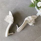 LIZAKOSHT - Summer Elegant Butterflykont Lace Edge Woman Slippers Fashion Thin High Heels Female Shoes Slides Zapatos De Mujer
