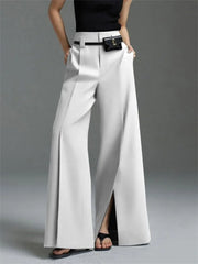 LIZAKOSHT - Women Formal Suit Straight-leg Pants 2024 New Fashion Solid Color Split-Front High-Waisted Pleated Casual Trousers
