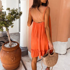 LIZAKOSHT - Hawaiian Camis Dress for Women Korea Clothing Elegant Backless Maxi Dress Beach Skirt for Female Sexy Dress Vestido Robe