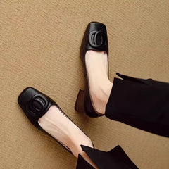 LIZAKOSHT - Soft Leather Comfortable Women's Single oes Spring Autumn Sle Square Head No Fatigue Thi Heel Match Skirt oes Casual