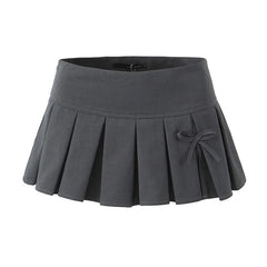 LIZAKOSHT  -  Y2K 2024 Spring Summer Spicy Girl Pleated Skirt Short Vintage Preppy Style Bow Skirts Cute Women's Clothing