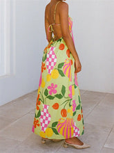 LIZAKOSHT - Women Sleeveless Strap Dress Backless Floral Bohemian Long Maxi Dress Summer Beach Female Vestidos Beachwear New