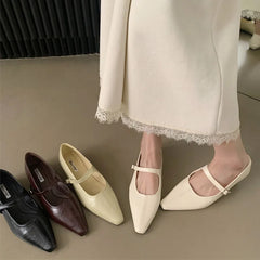 LIZAKOSHT - Spring New Brand Women Flat Shoes Fashion Round Toe Sahllow Elegant Baot Shoes Soft Flat Heel Mary Jane Shoes New Woman